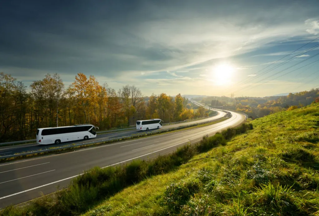Coach along countryside