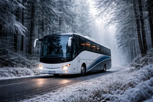 smc coach driving through winter forrest