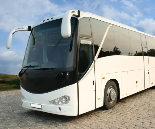 Luxury executive coach parked outdoors, providing comfortable coach hire for corporate events, school trips, airport transfers and long-distance travel.