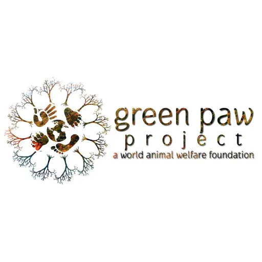 Logo of the Green Paw Project featuring handprints, footprints, and tree branches, with text below.