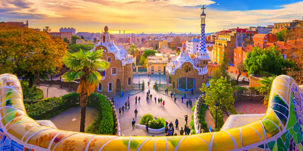 European city holiday tour in Barcelona at sunset