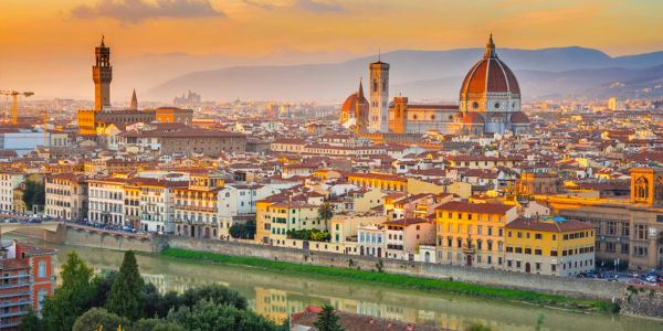 Birds-eye view of the city of Florence in the sunset